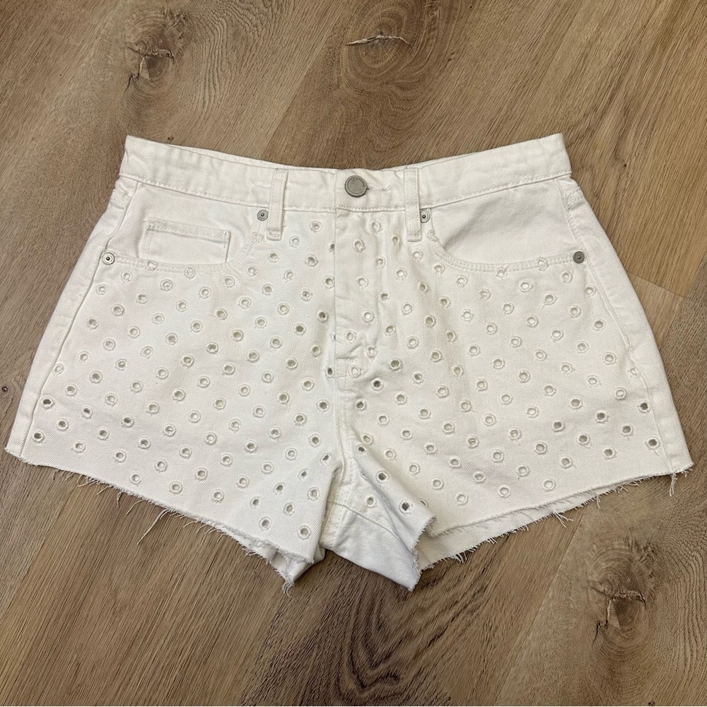 Blank NYC The Barrow Vintage High-Rise White Eyelet Jean Shorts